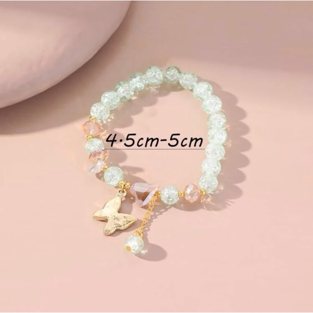 1 LEFT! Minty Green Beaded Butterfly Charm Bracelet - Picture 3 of 4